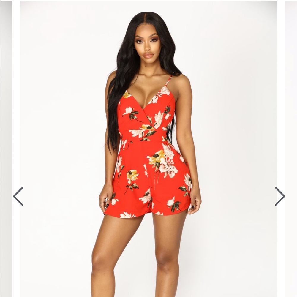 Vine Grove Floral Romper - Red